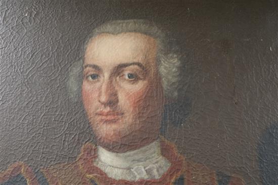 An 18th century Continental School, oil on canvas, portrait of gentleman in armour, 126cm x 103cm